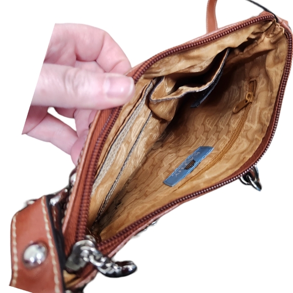 Y2K Vintage Kathy Van Zeeland Brown Studded Chainlink Vinyl Mini Shoulder Bag - Picture 7 of 11